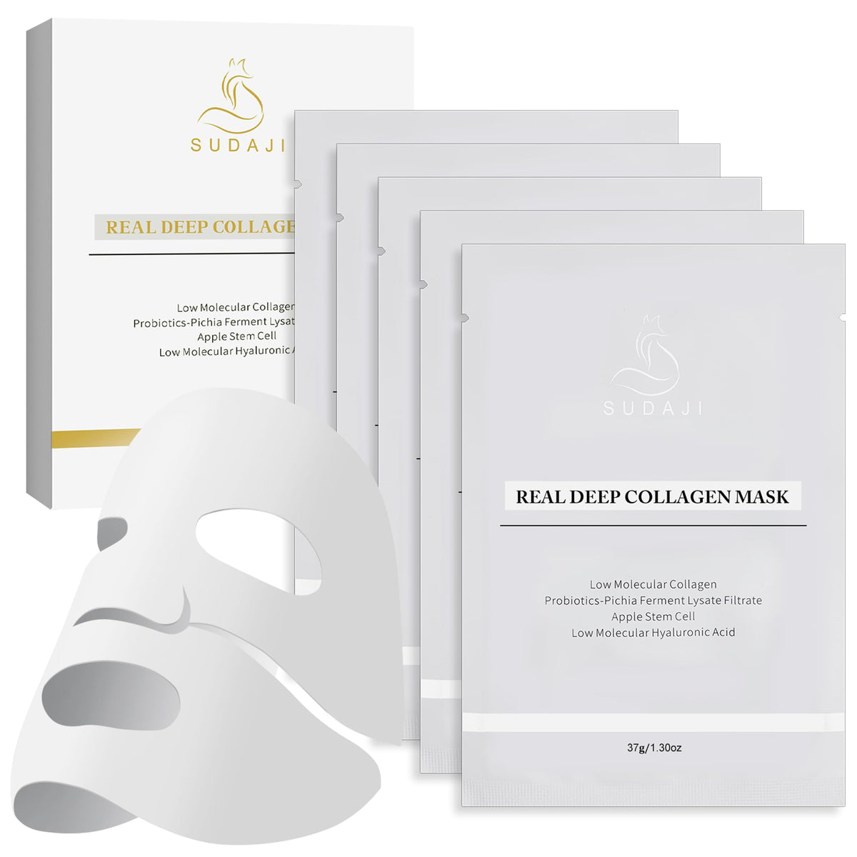 SUDAJI bio collagen overnight face mask with probiotics, 5-pack hydrogel sheet mask